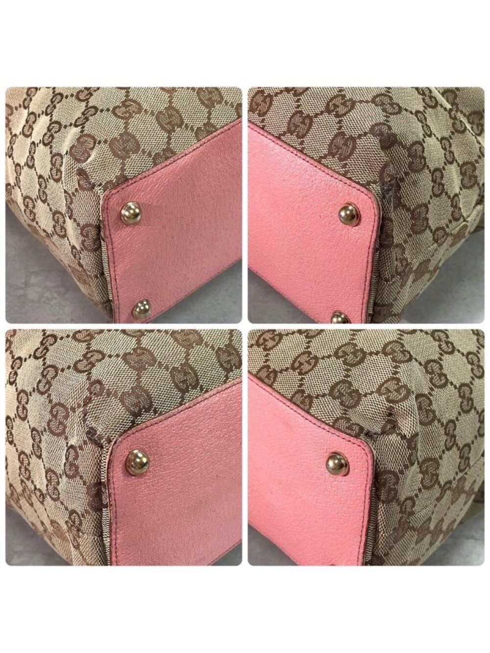 Gucci GG Tote Pink Canvas Leather Beige Logo - Picture 9 of 10